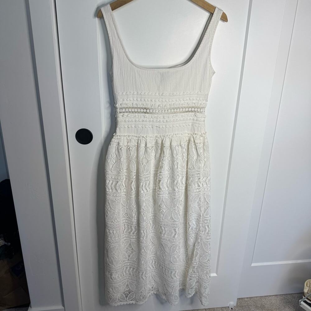 Anthropologie Vineet Bahl Scoop Neck Lace White Tank Midi Dress Size XS - Picture 6 of 7